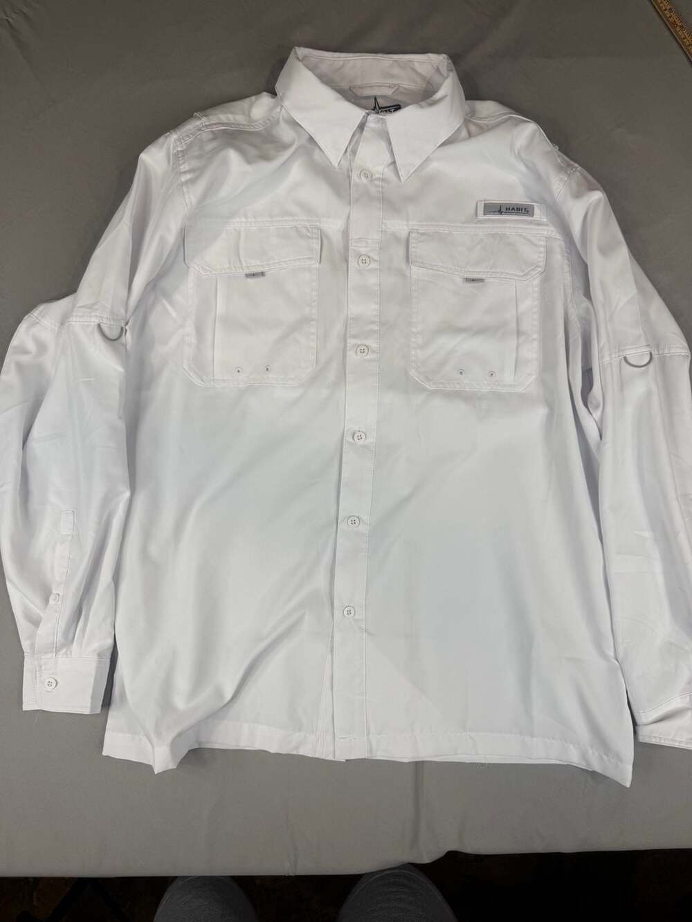 Habit Men's White Long Sleeve Button Down Shirt Size L/G Solar-Factor UPF 40+